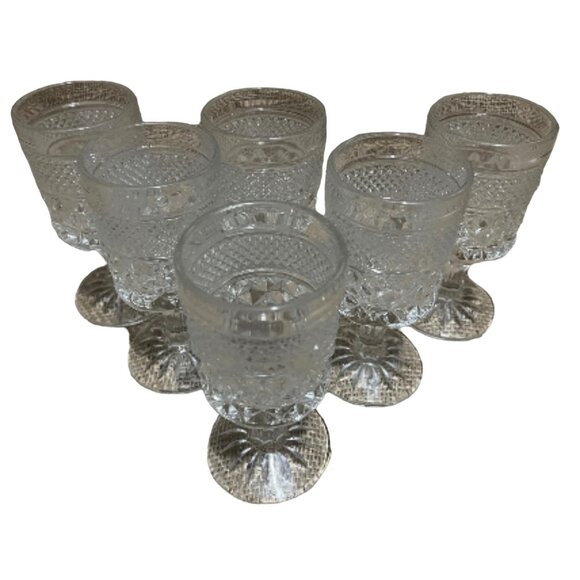 Vintage Set of 6 Crystal Goblet Pedestal Glasses 5.5" Molded Retro Elegant Decor - Picture 4 of 9